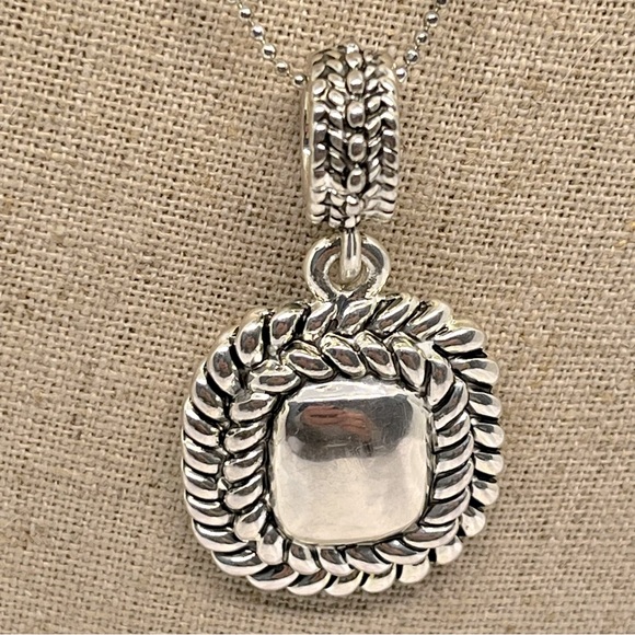 Best Brand Vintage 24’ Silver Tone Pendant Necklace and Cuff Bracelet Signed - Picture 10 of 14